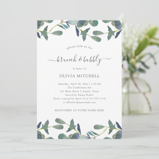 Eucalyptus crest | Groene bladeren brunch en bubbe Kaart (Staand voorkant)