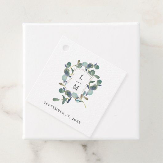 Eucalyptus crest | Monogram Waterverf bruiloft Bedankjes Labels (In situ)
