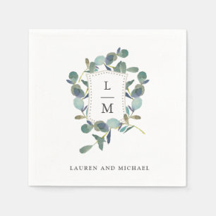 Eucalyptus crest   Monogram Waterverf bruiloft Servet