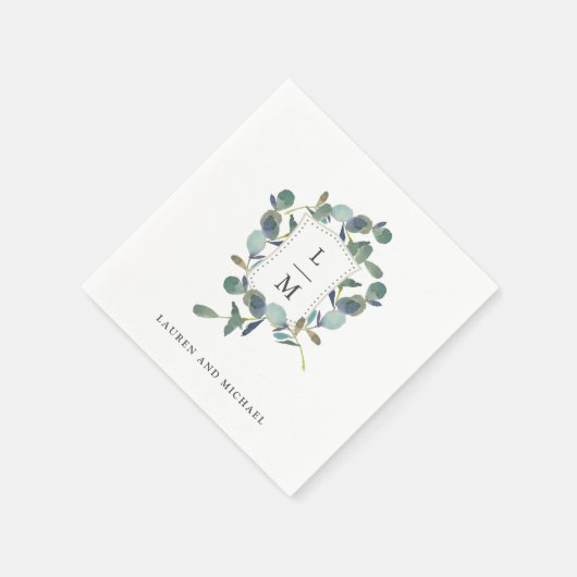 Eucalyptus crest | Monogram Waterverf bruiloft Servet (Hoek)
