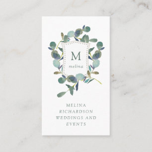 Eucalyptus Crest Waterverf bladeren en monogram Visitekaartje