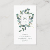 Eucalyptus Crest | Waterverf bladeren en monogram Visitekaartje (Voorkant)