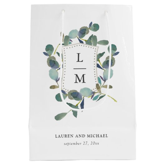 Eucalyptus Crest | Waterverf bruiloft en monogram Medium Cadeauzakje (Achterkant)