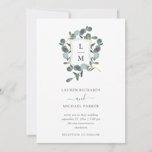 Eucalyptus crest | Waterverf bruiloft Kaart (Voorkant)