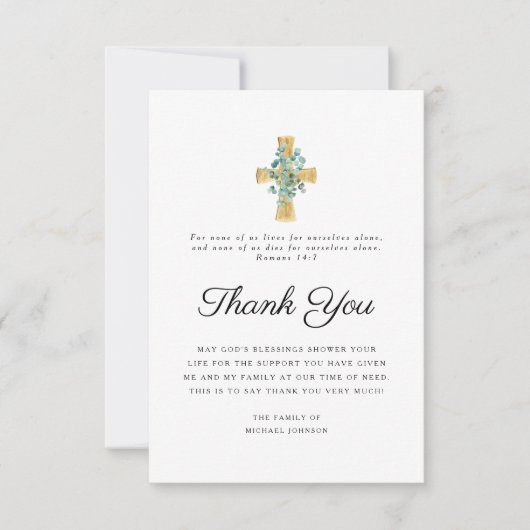 Eucalyptus Cross begrafenis Bedankkaart (Voorkant)