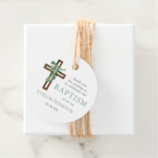 Eucalyptus Cross Modern Baptisme Dank je Bedankjes Labels (In situ)