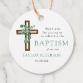 Eucalyptus Cross Modern Baptisme Dank je Bedankjes Labels (Voorkant)