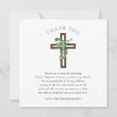 Eucalyptus Cross Modern Baptisme Square Hartelijk  Bedankkaart (Voorkant)