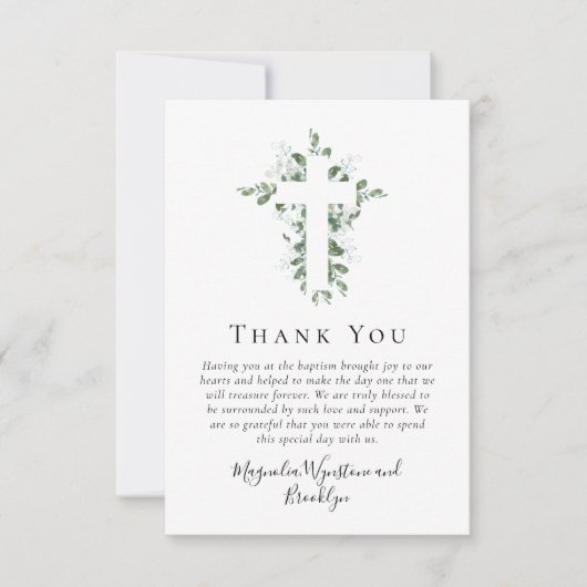Eucalyptus Cross-Photo Baptisme Bedankkaart (Voorkant)