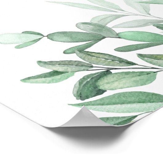 Eucalyptus Custom White Green Weddenschap Welkom Poster (Hoek)