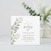 Eucalyptus Cuttings Square White Weddenschap Kaart (Staand voorkant)