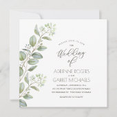 Eucalyptus Cuttings Square White Weddenschap Kaart (Voorkant)
