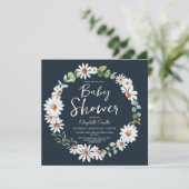 Eucalyptus & Daisy Navy Blue Baby shower Kaart (Staand voorkant)