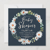 Eucalyptus & Daisy Navy Blue Baby shower Kaart (Voorkant)