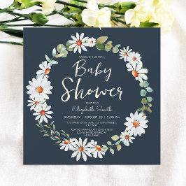 Eucalyptus & Daisy Navy Blue Baby shower Kaart