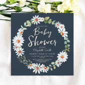 Eucalyptus & Daisy Navy Blue Baby shower Kaart