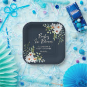 Eucalyptus & Daisy Navy Blue Baby shower Papieren Bordje (Feest)