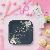 Eucalyptus & Daisy Navy Blue Baby shower Papieren Bordje (Feest)