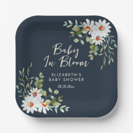 Eucalyptus & Daisy Navy Blue Baby shower Papieren Bordje