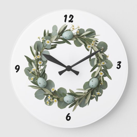 Eucalyptus & Daisy Spring Wreath Wall Clock Grote Klok (Voorkant)