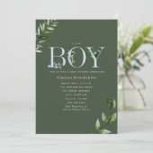 Eucalyptus Dark Green Boy Baby shower Kaart (Staand voorkant)