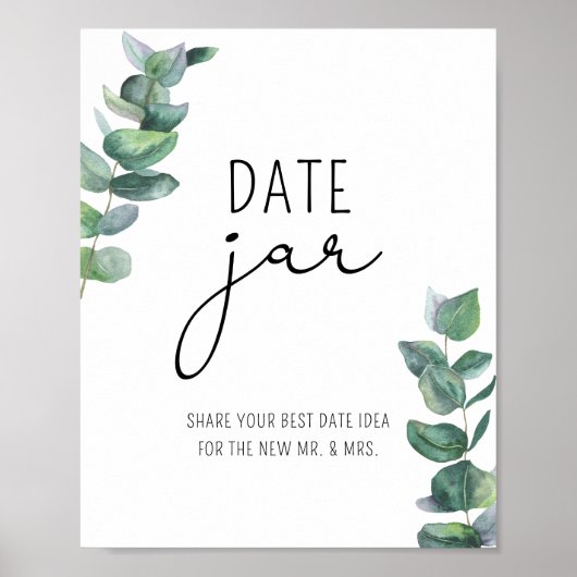 Eucalyptus date nachtideeën. Datum jar bridal game Poster (Voorkant)