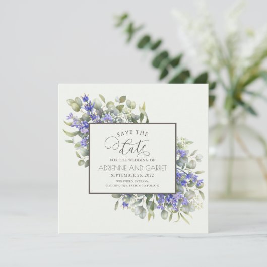 Eucalyptus & Delicate Lavender Wedding Save The Date (Staand voorkant)