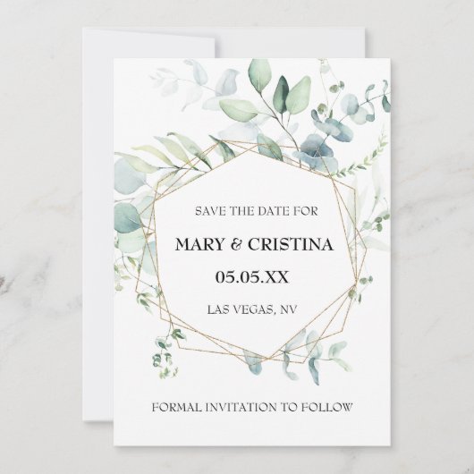 Eucalyptus Design Save the Date Photo Notice Kaart (Voorkant)