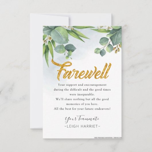 Eucalyptus die Cowerker-afscheidskaart verlaat Bedankkaart (Voorkant)