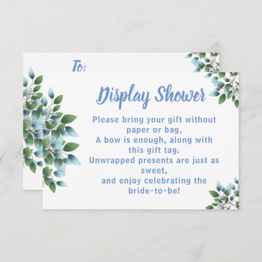 Eucalyptus Display bruids bruiloft douche Informatiekaartje (Voorkant / Achterkant)