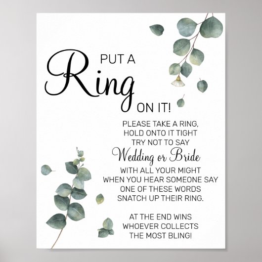 Eucalyptus Doe een ring bruidsshower spelbord Poster (Voorkant)