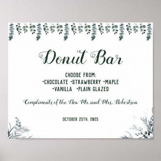 Eucalyptus Donut Bar Bruiloftsuitnodiging Huwelijk Poster (Voorkant)