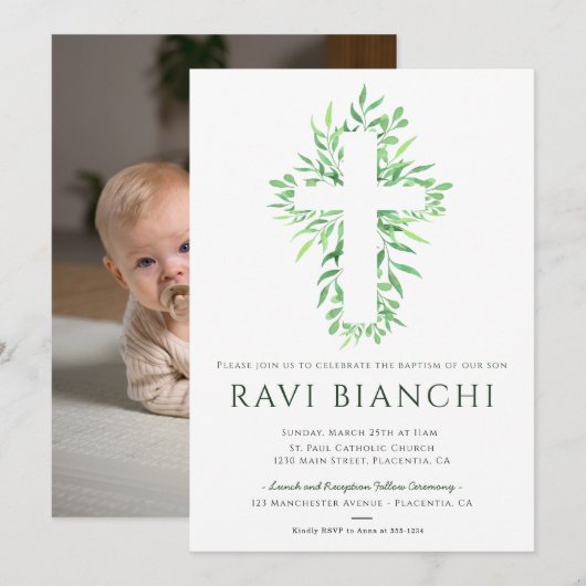 Eucalyptus doopsel groen doop kaart (Voorkant / Achterkant)