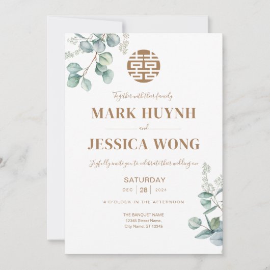 Eucalyptus Double Happiness Wedding Kaart (Voorkant)
