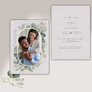Eucalyptus Droom Goud Foto Huwelijk Opslaan Datum Folie Uitnodiging