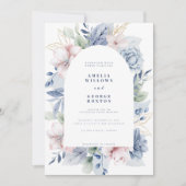 Eucalyptus & Dusty Blauwe Bloemen Huwelijk Kaart (Voorkant)