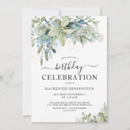 Eucalyptus Dusty Blue Birthday Party Celebration Kaart