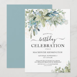 Eucalyptus Dusty Blue Birthday Party Celebration Kaart