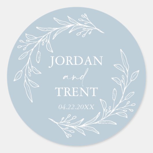 Eucalyptus Dusty Blue Custom Trouwpapier Onderzett Ronde Sticker (Voorkant)