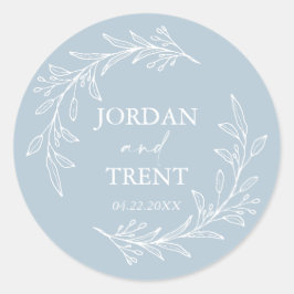 Eucalyptus Dusty Blue Custom Trouwpapier Onderzett Ronde Sticker