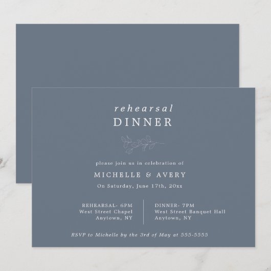 Eucalyptus Dusty Blue Repetitie Diner Uitnodiging (Voorkant / Achterkant)