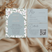 Eucalyptus Dusty Blue & Roos Gold Wedding Folie Uitnodiging