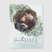 Eucalyptus Dusty Blue Wedding Photo Save the Date Magnetische Uitnodiging (Voorkant)