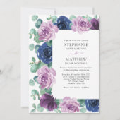 Eucalyptus Dusty Mauve Navy Blue Botanical Weddens Kaart (Voorkant)