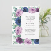 Eucalyptus Dusty Mauve Navy Blue Botanical Weddens Kaart (Staand voorkant)