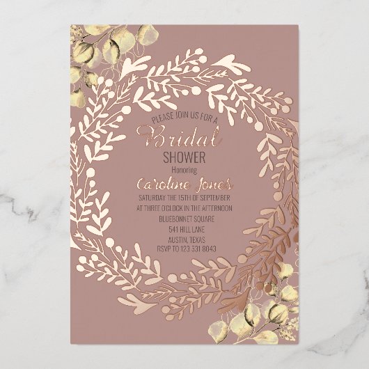 Eucalyptus Dusty Roos Pink Gold Foil Vrijgezellenf Folie Uitnodiging (Voorkant)