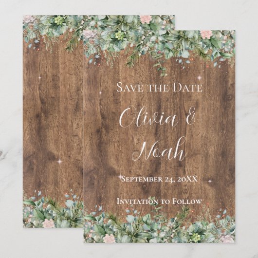Eucalyptus Dusty Rose Save the Date | Greenery Kaart (Voorkant / Achterkant)