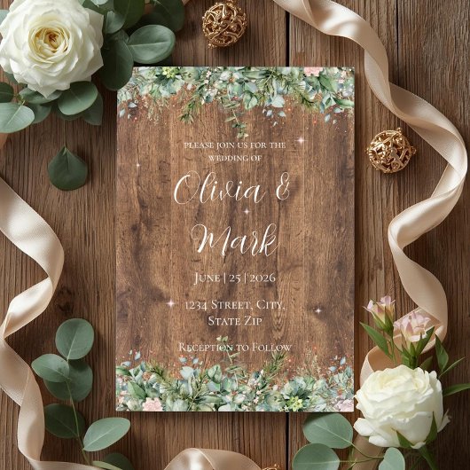 Eucalyptus Dusty Rose Wedding Invitation | Florals Kaart