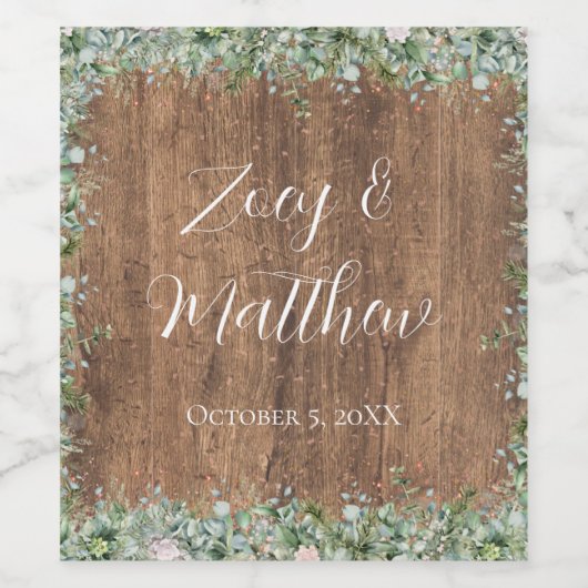 Eucalyptus Dusty Rose Wine Labels | Greenery Wijn Etiket (Enkel label)