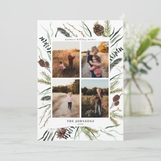 Eucalyptus Dusty Winter Botanicals 4 Foto Holiday Feestdagenkaart (Staand voorkant)